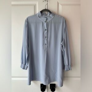 Lafayette 148 New York Declan Mock Neck Pullover Silk Blouse Light Blue Size XL